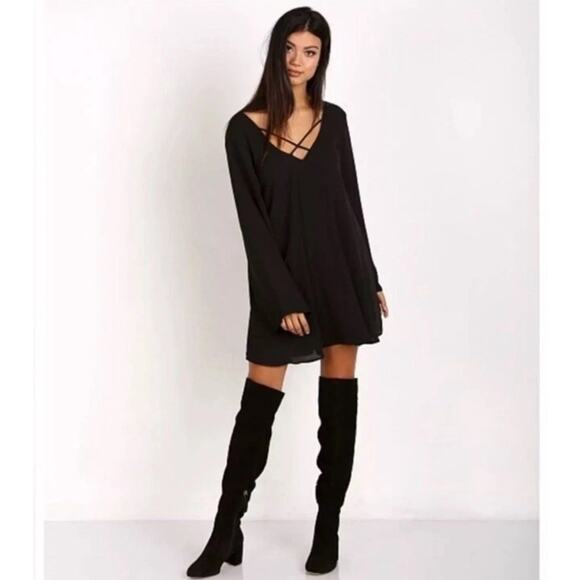 Show Me Your Mumu women small Black Joni mini Flow Dress boho long sleeve lined - Picture 1 of 7